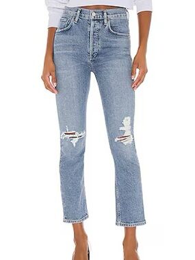 AGOLDE Light Blue Distressed Straight Leg Jeans